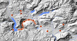 Die Fundbereiche und Fundplätze in der Region (1 Kampwald, 2 Pichl-Kainisch, 3 Unterkainisch-Kalßwirt, 4 oberes Koppental, 5 mittleres Koppental, 6 unteres Koppental, 7 Obertraun-Traunweg, 8 Hallstatt-Lahn, 9 Michlhallberg, 10 Pötschenwand, 11 St. Agatha, 12 Krungl, 13 Tauplitz)