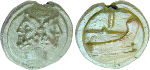 Aes Grave-As mit Darstellung des Januskopfes und eines Schiffsvorderteils (Dm. 6 cm).