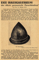 Titelseite eines Aufsatzes zum „Harigasthelm“  