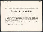 Abb. 6: Todesanzeige für die aus steirischem Adel stammende Kärntner Stiftsdame Anna Gräfin Galler 