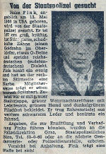 Abb. 3: Fahndungsaufruf der Staatspolizei nach Heinz Fink in der „Neuen Zeit“, 24. Oktober 1947