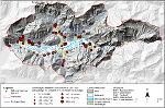 Abb. 3: Die Lage des Stiftes Admont, der gleichnamigen Siedlung sowie die Verortung der beim Unwetter von 1572 geschädigten Untertanen im Admonttal. In der Karte ausgewiesen sind der Grad der Schädigung, relevante Landschaftsformen und Wildbäche.